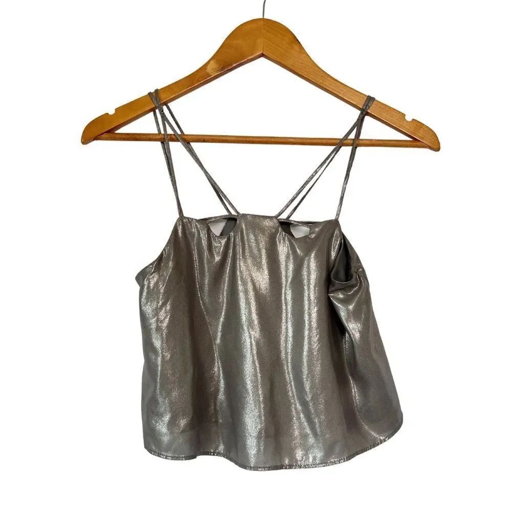 TOPSHOP 90’s Pewter Gold Metallic Crop Spaghetti Strap Top
